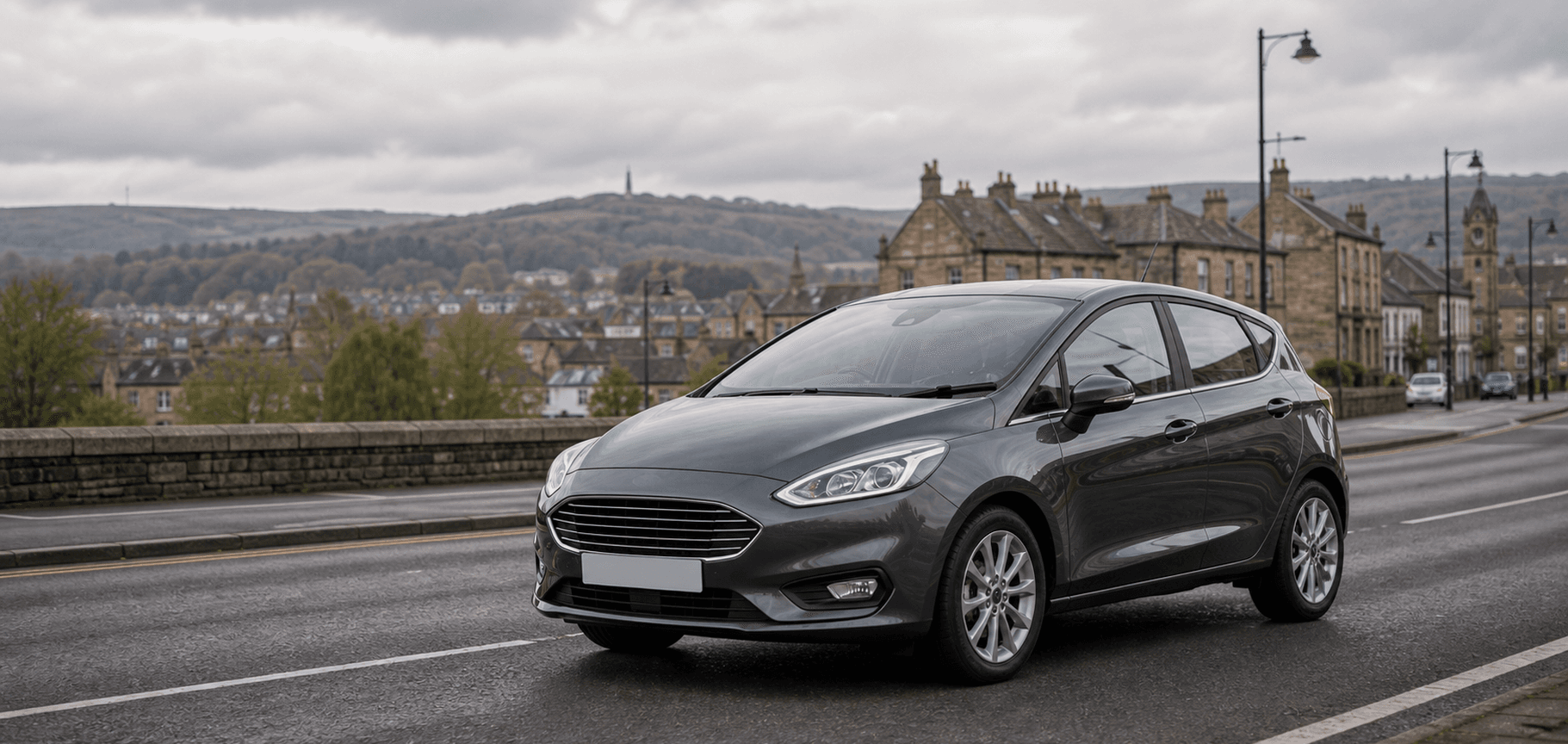 Compact hire car ready for practical travel around Horwich