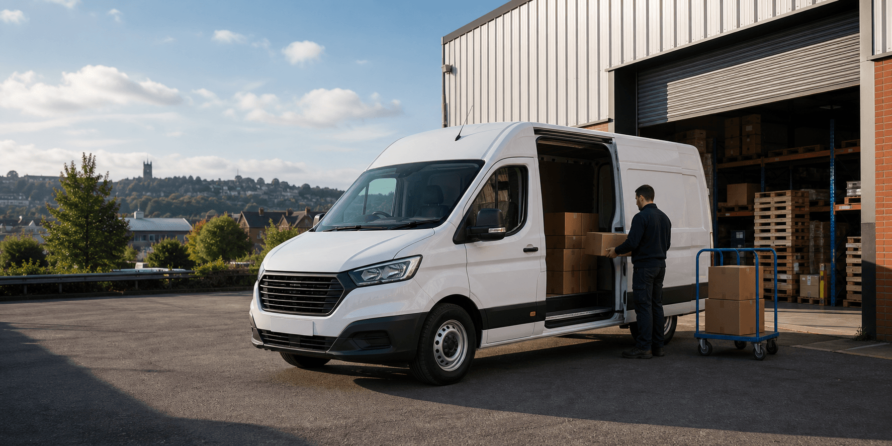 Modern self-drive rental van ready for loading in Bolton